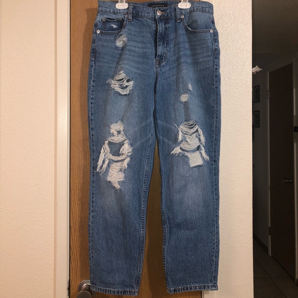 Aeropostale Distressed Straight Leg Mom Jeans